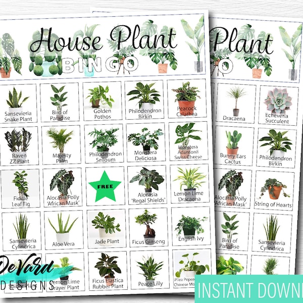 House Plant Succulent Bingo Game- Set of 15 Cards + Call Cards - Tropical Plants, Plant Lover, Plant Mom Activity