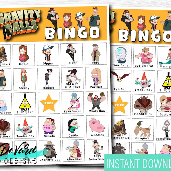 Gravity Falls Bingo Game-Set of 15 Cards - Mystery Birthday Party Activity- TV Series Show Game- Teen Birthday Party