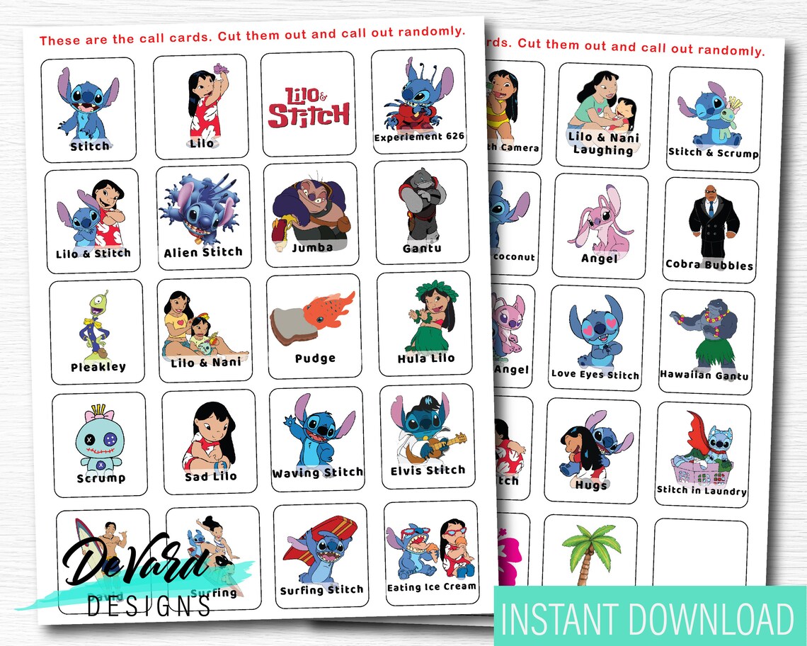 Lilo and Stitch Hawaiian Bingo Gameset of 15 Cards Birthday Etsy Australia