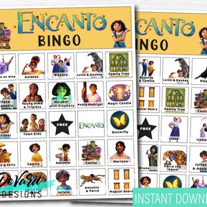 Magical Family Encanto Bingo Game-Set van 20 kaarten - Verjaardagsfeestje Activiteit- Familiefilmspel- Verjaardagsfeestje- Road Trip Activiteit