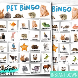Jeu de bingo avec animaux de compagnie - lot de 15 cartes + cartes de visite - fête d'anniversaire d'enfants - sauvetage d'animaux, activité de fête pour les amoureux des animaux de compagnie, chiens et chats
