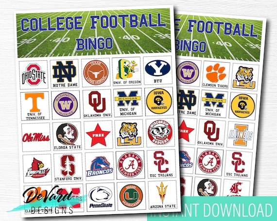 College Football Team Bingo Game-set of 15 Cards Birthday - Etsy