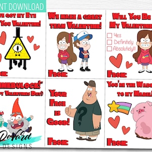Gravity Falls Dipper Mable Valentijnsdagkaarten - Set van 8 kaarten - Klaslokaal Schoolactiviteit - Bill Soos Waddles flauwvalt kaarten