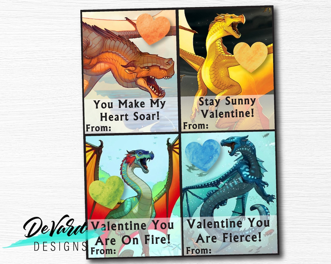 Dragon Valentines Cards set of 8 Cards Classroom School Activity Wings Fire Dragon Pass Out