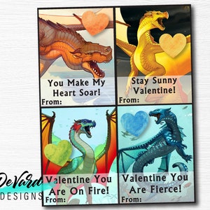 Cartes de Saint-Valentin dragon - lot de 8 cartes - activité scolaire en classe - ailes de dragon de feu passe-partout