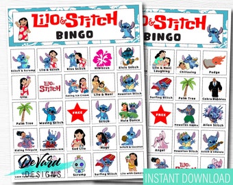 Lilo and Stitch Hawaiian Bingo Game-Set of 15 Cards - Birthday Party Activity- Pool, Tropical Beach Party