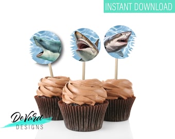 Shark Cupcake Toppers: Pool Party Decorations Cake Topper (Digital Download)