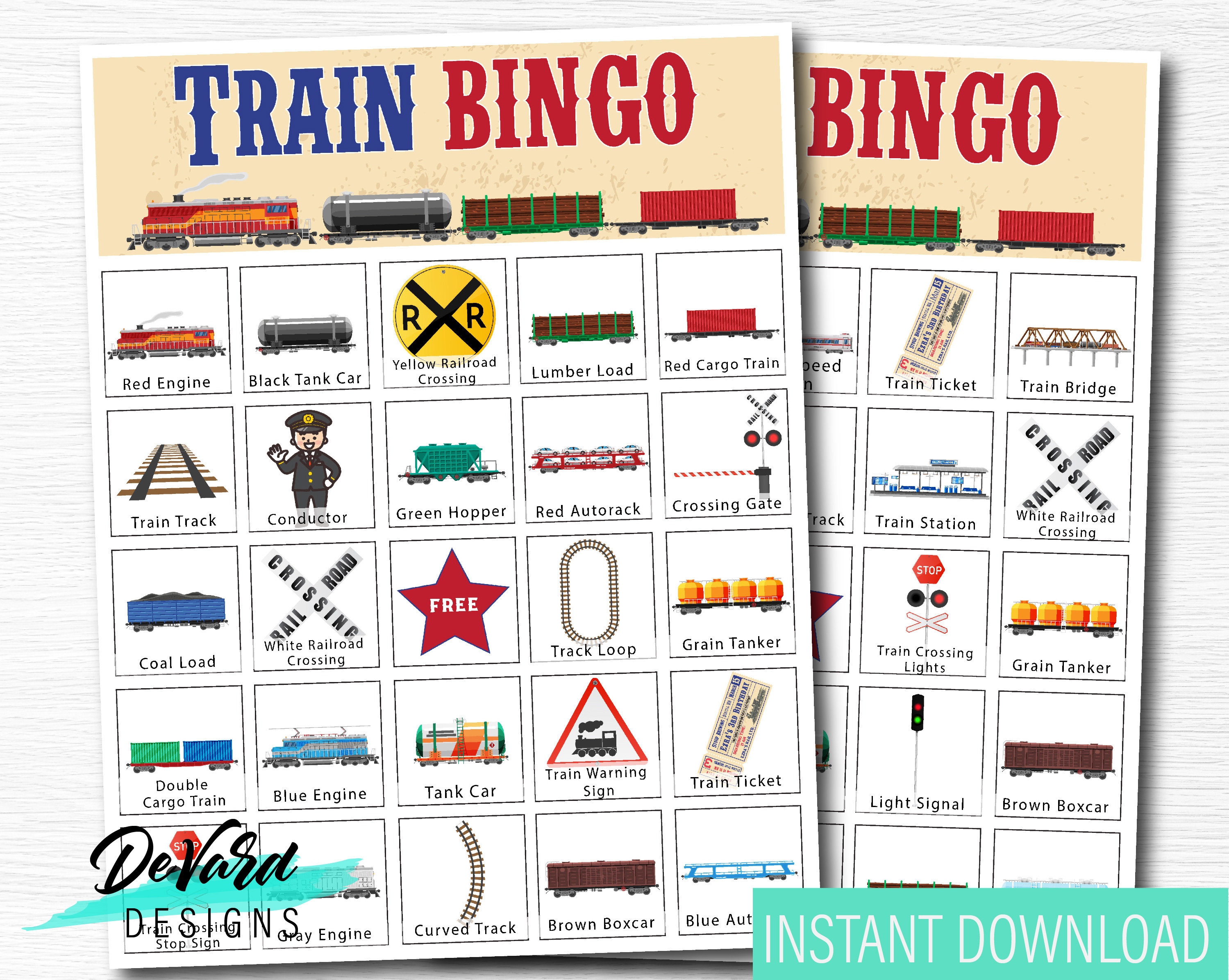 Train Bingo Game: Kids Birthday Party Activity (digital