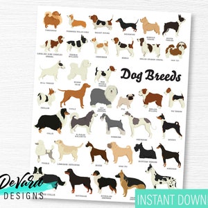 Dog Breed Wall Art- Instant Download Puppy Wall Sign - Classroom Homeschool- Dog Lover Download