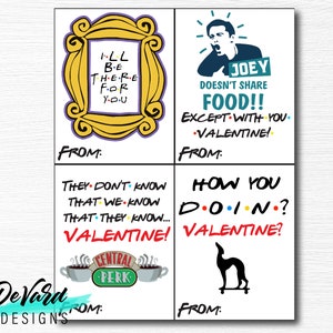 Friends TV Show Valentines Cards -set of 8 Cards - Classroom School ...