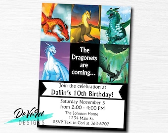 Dragon Invitation- Birthday Party- Fantasy Invite-  Dragon Wings - Kids Party Invitation