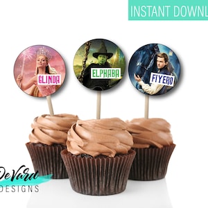 Wizard of Oz Cupcake Topper-Favor Tags- Set of 12 Cake Toppers - Wicked Musical Movie Birthday Party Cake Decor & Tags