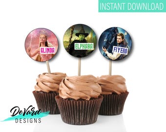 Wizard of Oz Cupcake Toppers: Wicked Musical Birthday Party Decor (Digital Download)