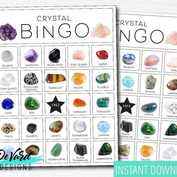 Gemstone Crystal Bingo Game- Set of 15 Cards + Call Cards - Crystals, Stones, Gemstone Activity