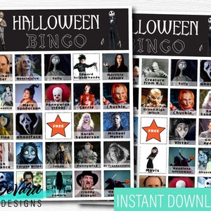 Juego de bingo clásico de Halloween con personajes: 15 cartones + tarjetas de llamada. Juego de terror y fiestas: Vampiro, Frankenstein y Bruja.