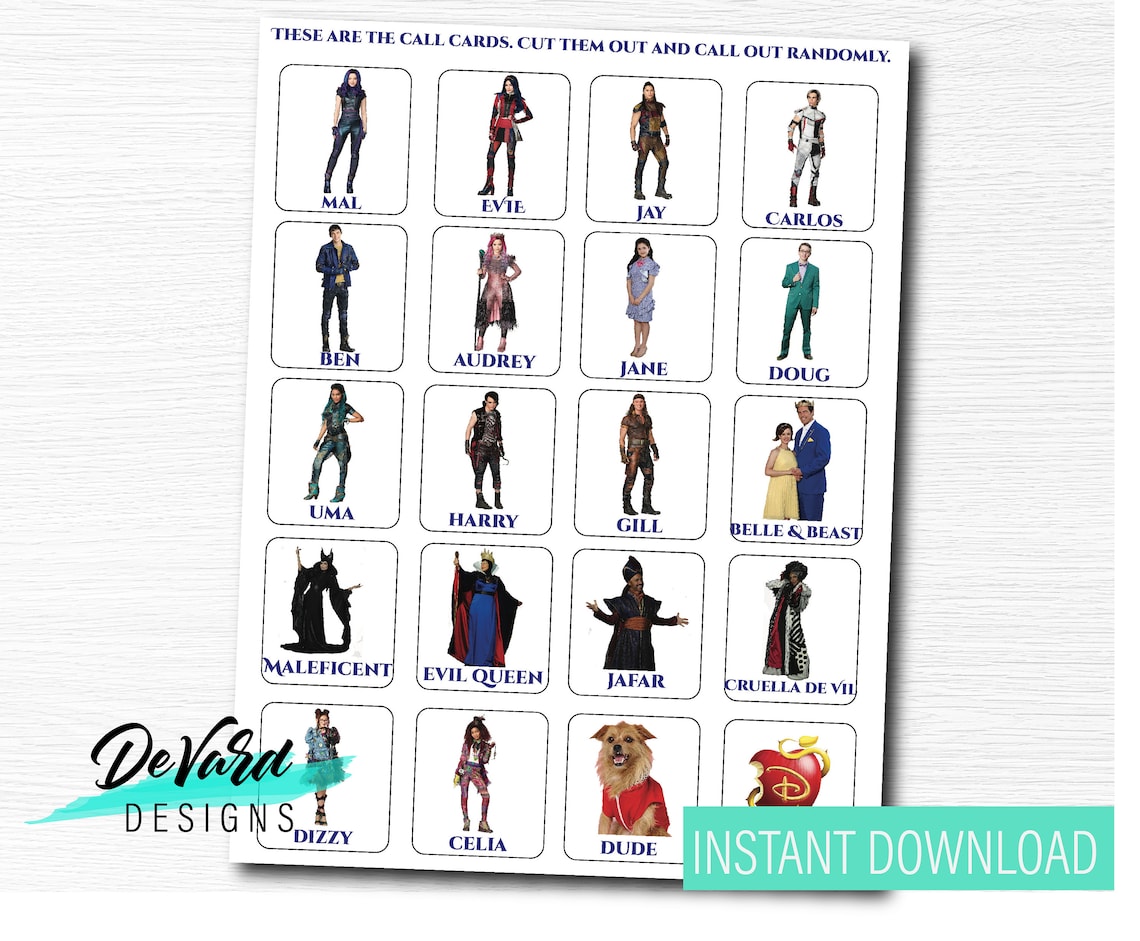 Descendants Bingo Game-set of 15 Cards Birthday Party Activity Family ...