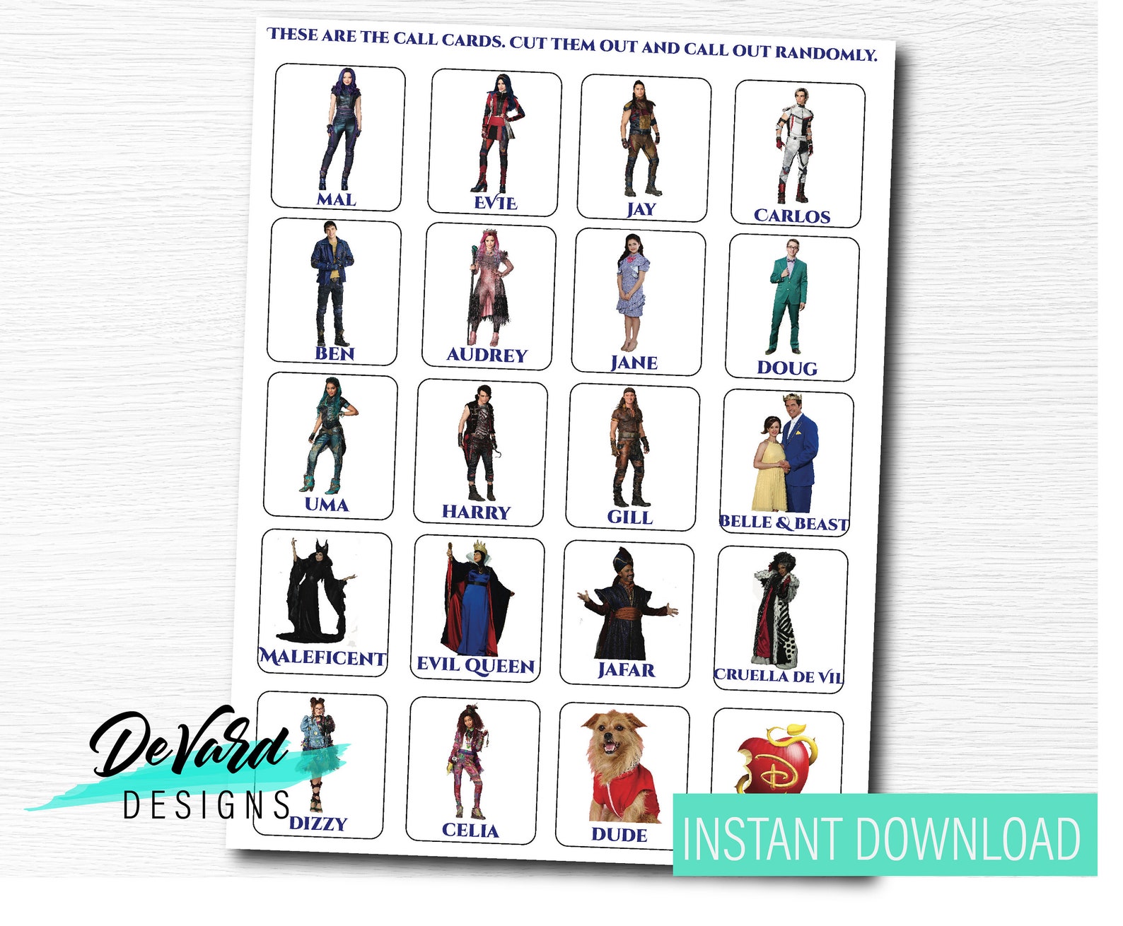 Descendants Bingo Game-set of 15 Cards Birthday Party Activity Family ...