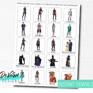 Descendants Bingo Game-set of 15 Cards - Birthday Party Activity ...