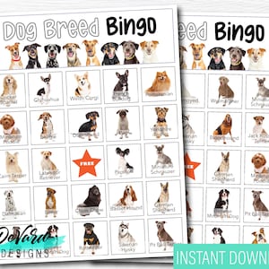 Bingospel hondenras - Set van 15 kaarten + belkaarten - Verjaardagsfeestje kinderen - feestactiviteit hond, puppy, dierenliefhebber