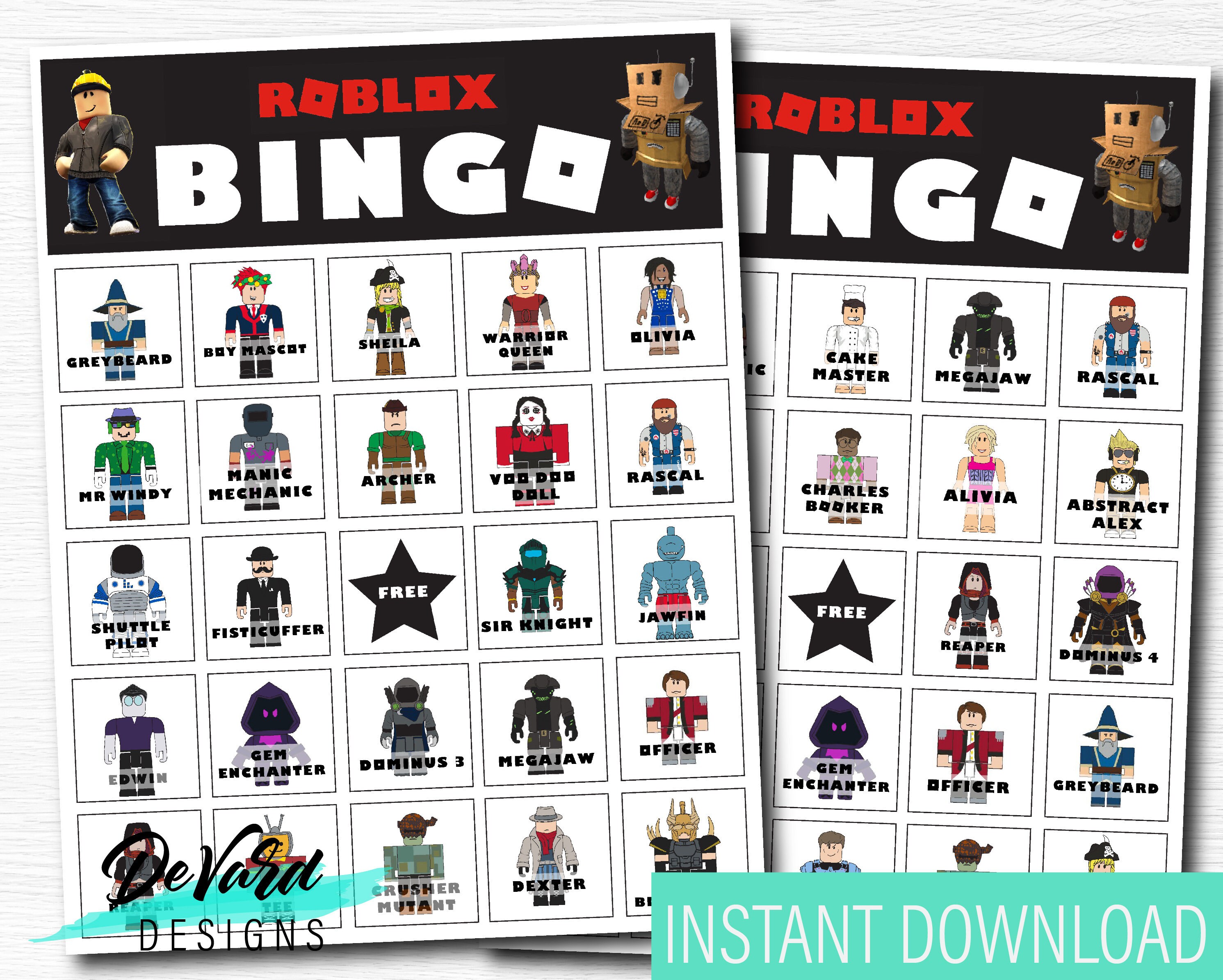 Video Game Roblox Bingo Game Set of 15 Cards Call Cards - Etsy