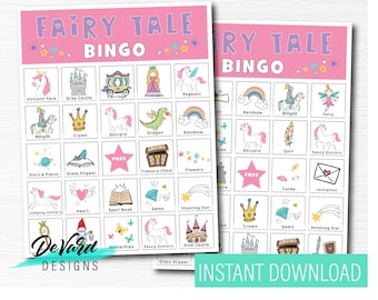Fairy Tale Bingo Game: Unicorns, Princesses, Dragons (Digital Download)