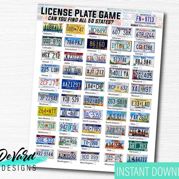 License Plate Road Trip Game- Look & Find Activity- Fun Family Road Trip Game