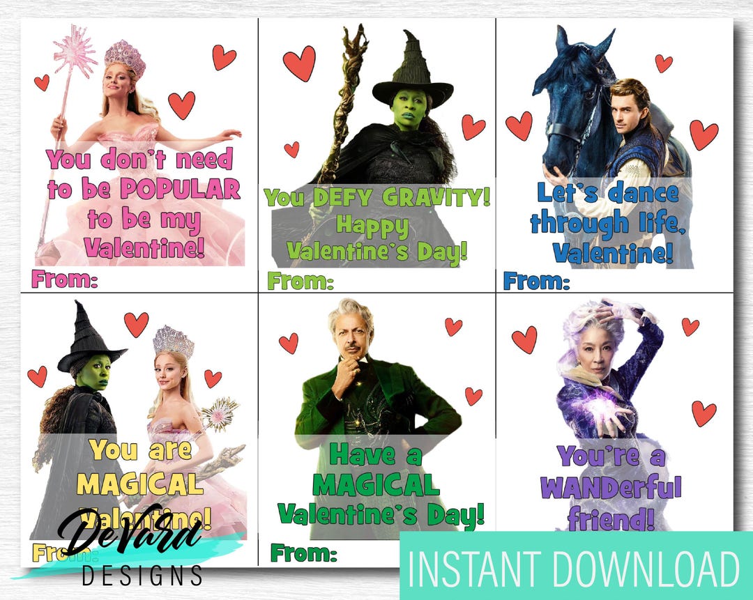 Wizard of Oz - Wicked Valentines Cards -set of 6 Cards - School ...