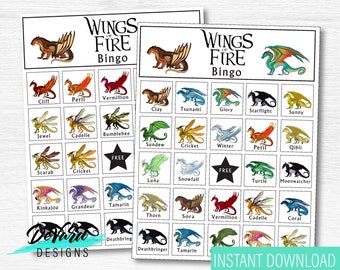 Dragon Bingo Game: Wings of Fire Party, 21 Cards (Digital Download)