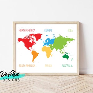 Welt Wand Karte bunte Klassenzimmer Chart- Sofortiger Download Wandkunst - Homeschool Lernen Globus Wand Print