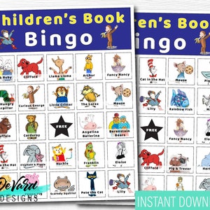 Children's Book Bingo Game- Set of 15 Cards + Call Cards - Elementary School-Home School- Kids Characters- Kindergarten Reading