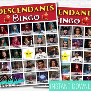 Afstammelingen 2 bingospel-set van 15 kaarten - verjaardagsfeestje activiteit - familiefilm game - prinses schurk verjaardagsfeestje - roadtrip - digitaal bestand