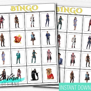 Juego de bingo de Descendientes (15 cartones) - Actividad para fiestas de cumpleaños - Juego de película familiar - Fiesta de cumpleaños de princesas villanas - Actividad de viaje por carretera