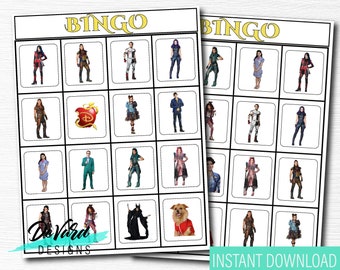 Descendants Bingo Game-Set of 15 Cards - Birthday Party Activity- Family Movie Game- Princess Villain Birthday Party- Road Trip Activity