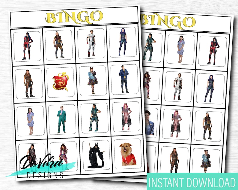 Descendants Bingo Game-set of 15 Cards Birthday Party Activity Family ...