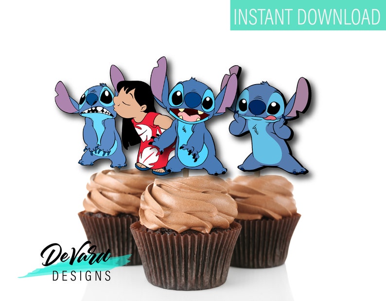 Lilo and Stitch Printable Cupcake Topper-favor Tags Set of 15 Cupcake ...
