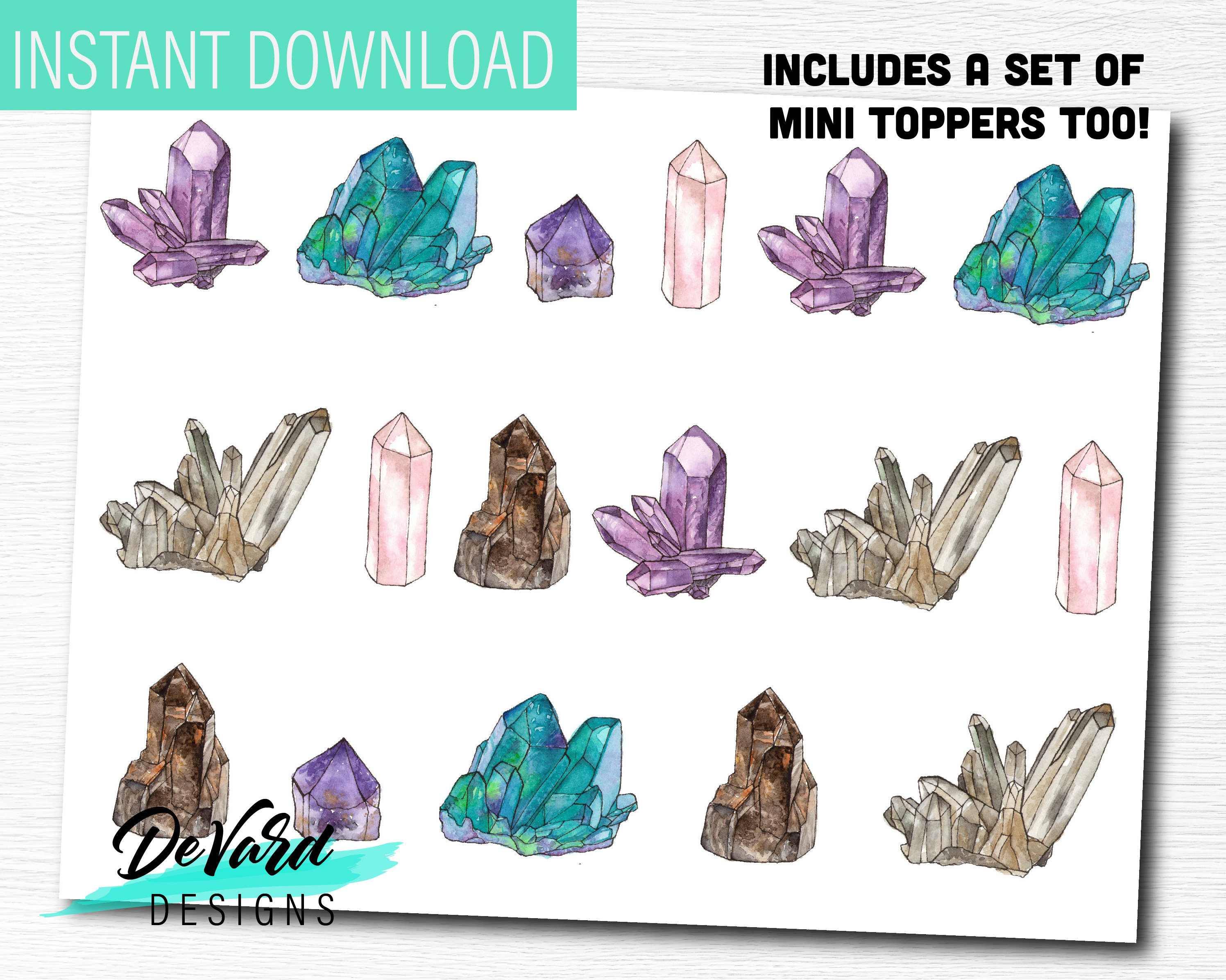 Gemstone Watercolor Crystal Cupcake Topperfavor Tags Set of Etsy