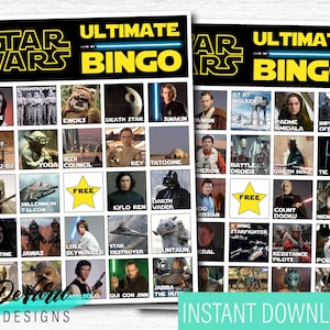 Ultimatives Star Wars Bingo Spiel-Set mit 20 Karten - Geburtstagsparty Aktivität - Weltraum Spiel - Wie Yoda Vader R2-D2 Obi Wan Leia - May the Forth Day