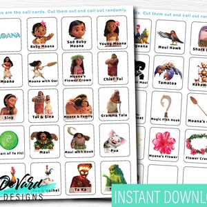 Moana Tropical Bingo Game-set of 15 Cards - Birthday Party Activity ...