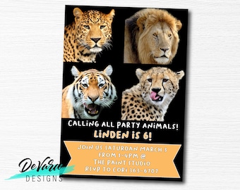 Wild Cat Invitation- Birthday Party- Big Cat Invite- Tiger, Lion, Cheetah, Jaguar- Jungle Party