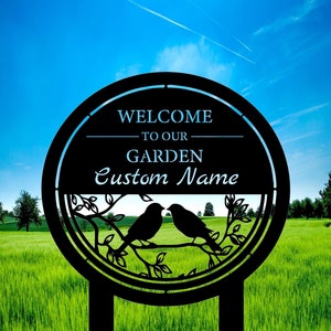 Garden Metal Sign Personalized,bird Custom Sign,Custom Garden Sign,Flower Beds Sign With Bird,Gardening Gifts,Backyard Metal Sign With Stake