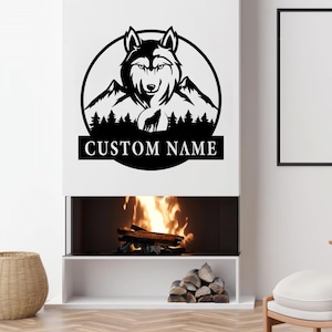 Custom Wolf Head Metal Sign: Personalized Hunting Lodge Decor