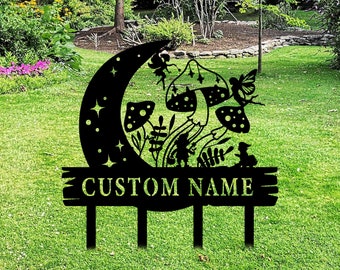 Metal Fairy Garden Sign, Custom Fairy Mushroom Garden Stake, Personalized Garden Stake, Yard Decor, Garden Metal Art, Garden Gift, 8-24 Inch