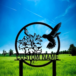 HummingBird Metal Sign, Garden Metal Sign Personalized, Custom Garden Sign, Outdoor Yard Decor，Gardening Gifts, Garden Metal Sign With Stake