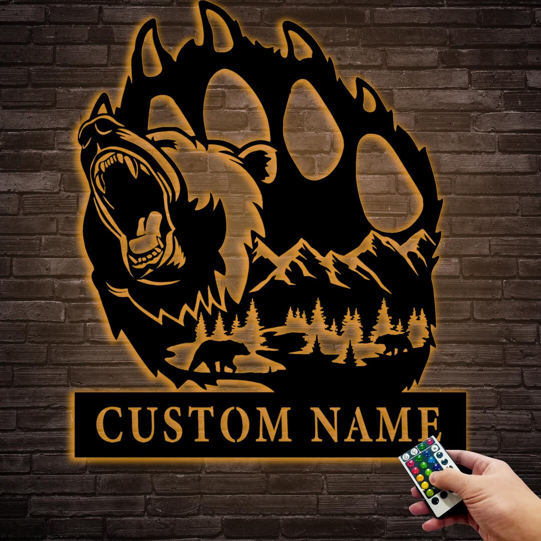 Custom Roaring Bear Sign, Bear's Paw Metal Sign,outdoor Decor,bear in ...