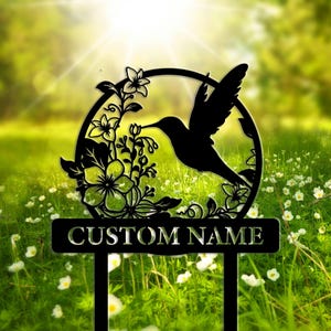 Garden Metal Sign Personalized, Custom Garden Sign, HummingBird Metal Sign, Outdoor Yard Decor，Gardening Gifts, Garden Metal Sign With Stake