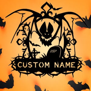 Custom Halloween Bat Metal Sign: Personalized Wall Decor