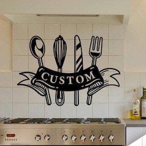 Personalized Metal Kitchen Utensil Sign: Custom Color Iron Decor