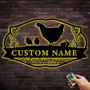 Custom Chicken Coop Sign With LED,Personalized Chicken Metal Sign,Farm house Decor,Custom Hen house Sign,Farm Decor,Barn Decor,Poultry Decor