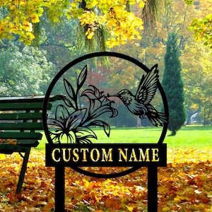 HummingBird Metal Sign, Garden Metal Sign Personalized, Custom Garden Sign, Outdoor Yard Decor，Gardening Gifts, Garden Metal Sign With Stake