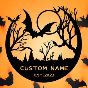 Personalized Halloween Bat Metal Sign: Custom Door Hanger